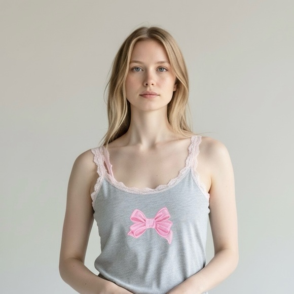 LoveShackFancy Tops - PINK x LoveShackFancy Lace Trim Cami Pink Bow Large NWT